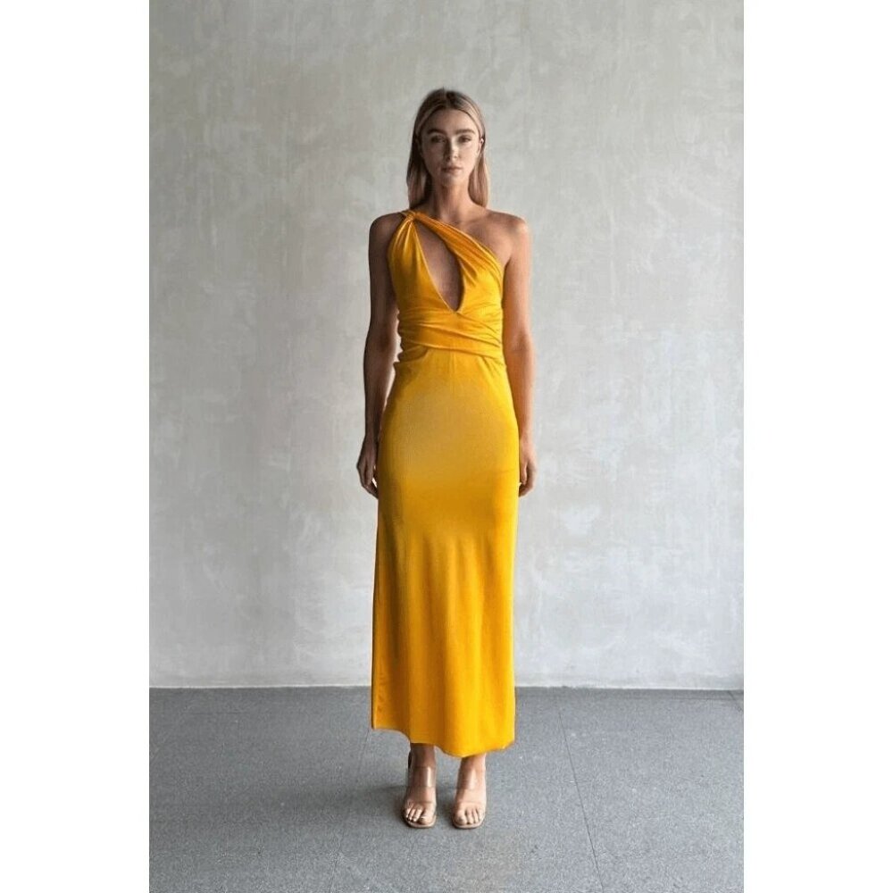 Baobab Collection Mustard Yellow One-Shoulder Cutout Maxi Dress